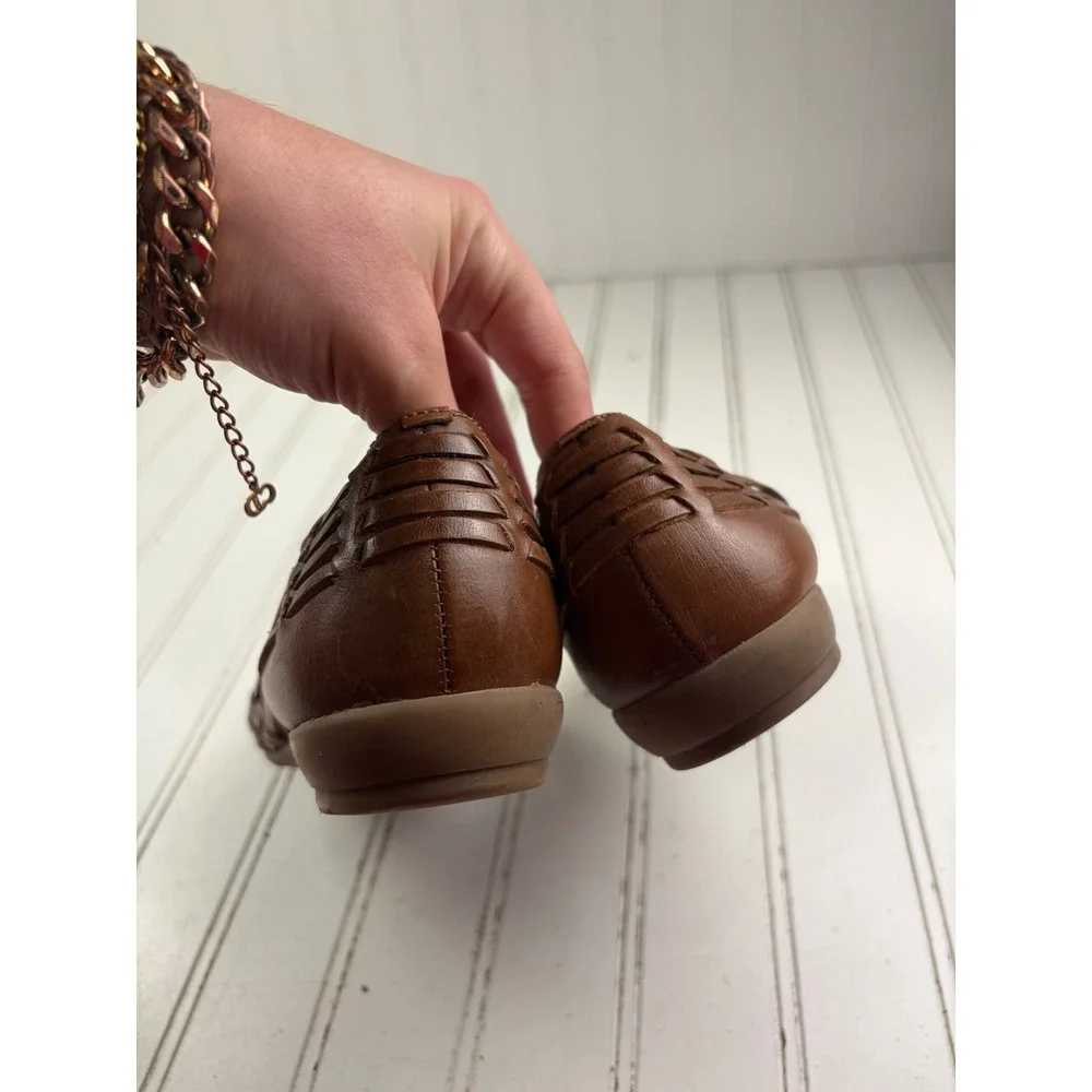 Natural Soul Naturalizer Brown Leather Huarache Woven Sandals Women's Size 7.5